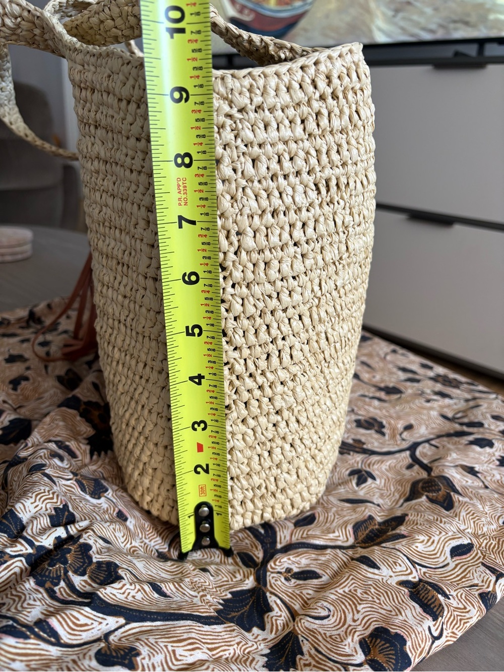 Ulla Johnson Revolve Raffia Tote Bag Genuine Leather Pocket and Tassel Tan/Beige - Picture 9 of 10